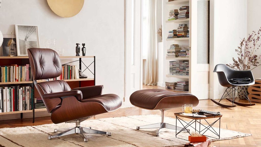 Lounge Chair de los Eames en cuero, editado por Vitra