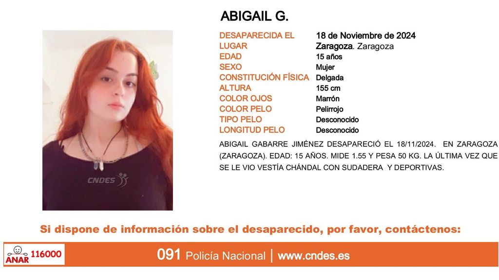 Abigail Gabarre Jiménez, menor desaparecida en Zaragoza