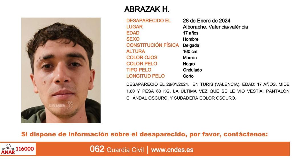 Abrazak H., desaparecido en Turis (Valencia)