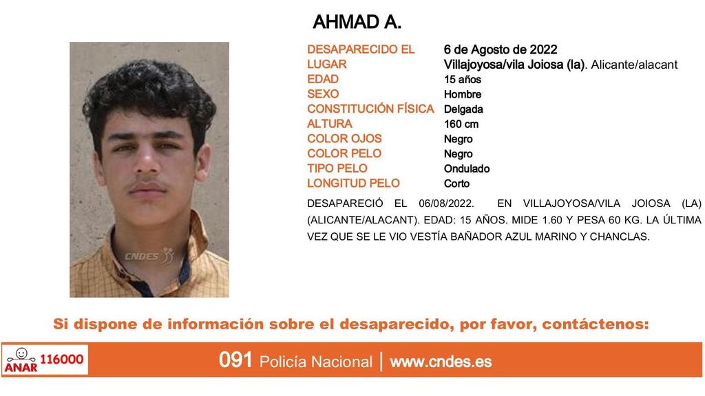 Ahmad A., desaparecido en Villajoyosa (Alicante)