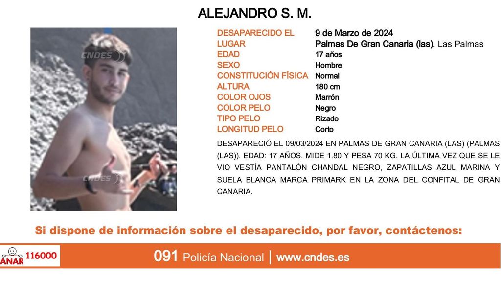 Alejandro S. M., desaparecido en Las Palmas de Gran Canaria