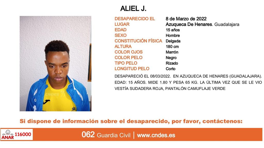 Aliel J., desaparecido en Azuqueca de Henares (Guadalajara)