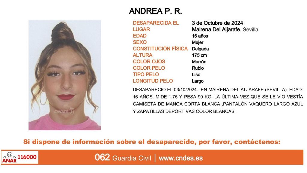 Andrea P. R., desaparecida en Mairena del Aljarafe (Sevilla)