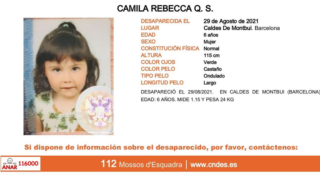 Camila Rebecca Q.S., desaparecida en Caldes de Montbui (Barcelona)