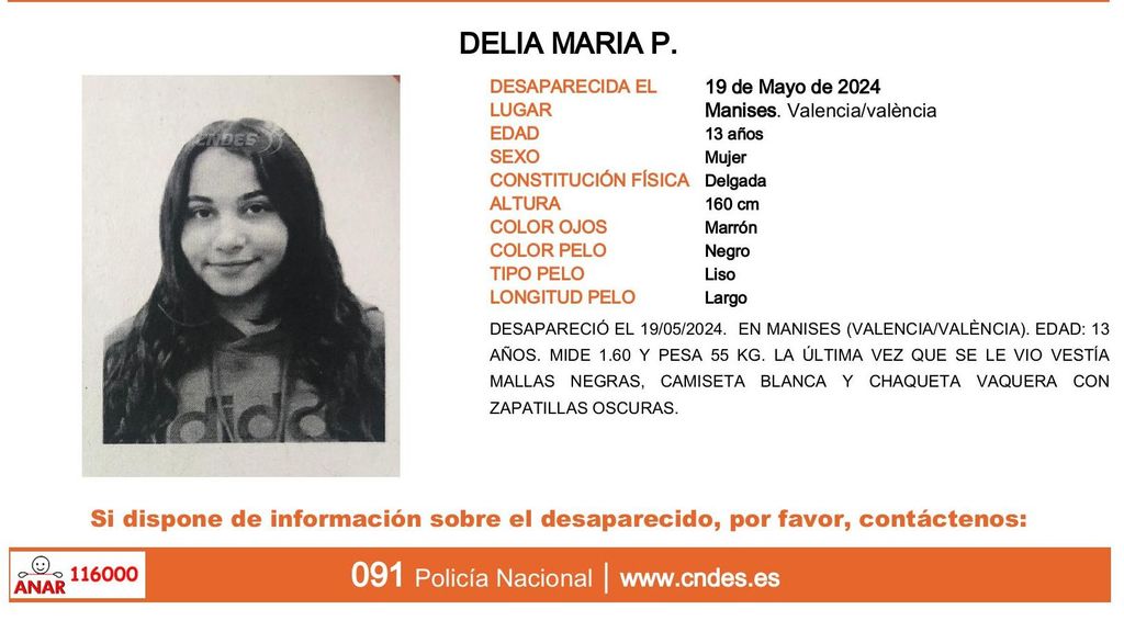 Delia Maria P., desaparecida en Manises (Valencia)