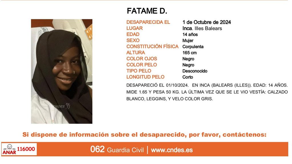 Fatame D., desaparecida en Inca (Islas Baleares)