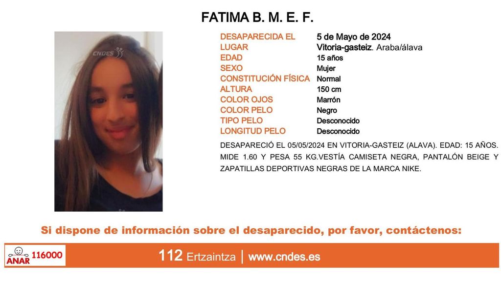 Fátima B. M. E. F., desaparecida en Vitoria-Gasteiz (Álava)