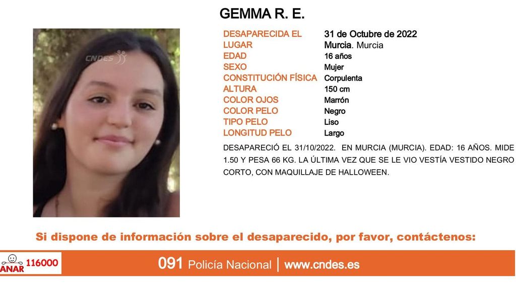 Gemma R. E., desaparecida en Murcia