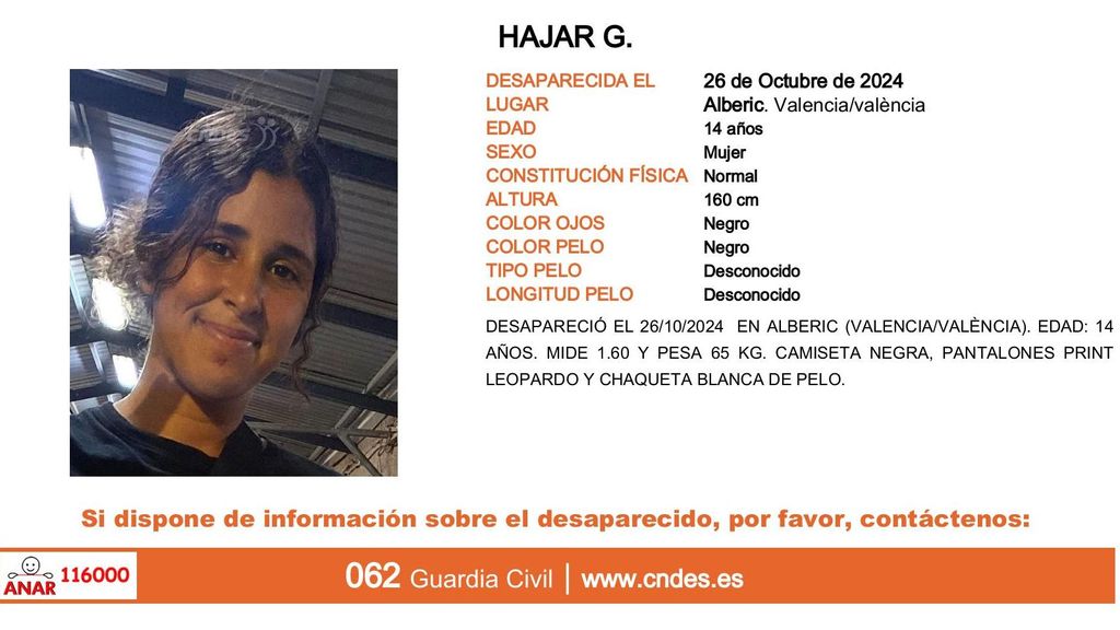 Hajar G., menor desaparecida en Alberic (Valencia)