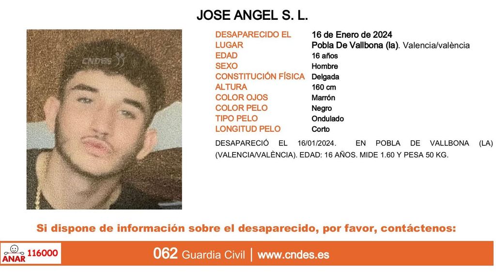 Jose Ángel S. L., desaparecido en Pobla de Vallbona (Valencia)