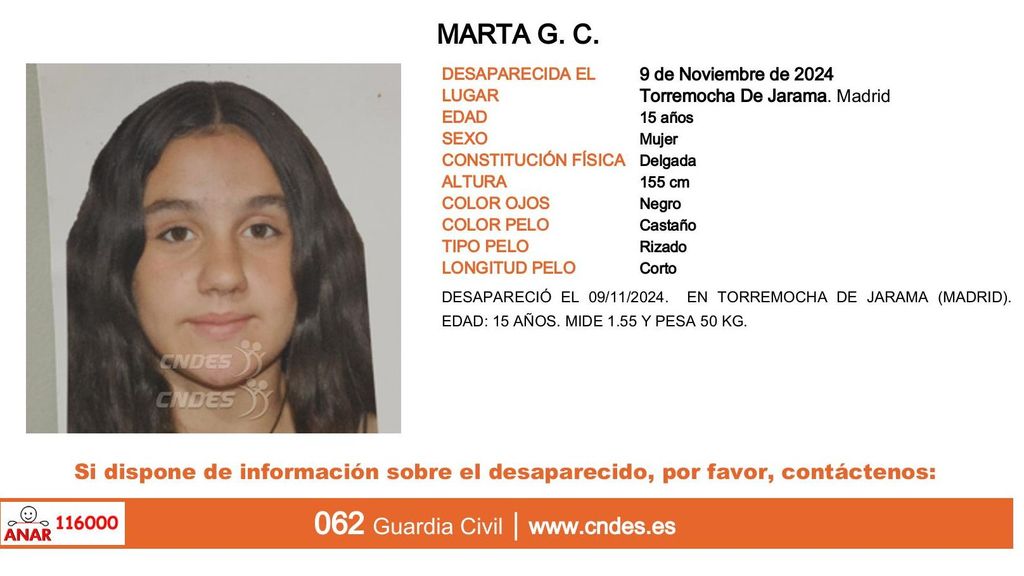 Marta G. C., menor desaparecida en Torremocha de Jarama (Madrid)