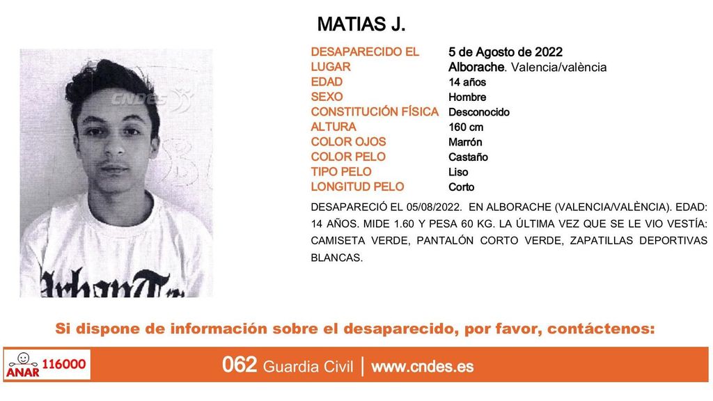 Matías J., desaparecido en Alborache (Valencia)