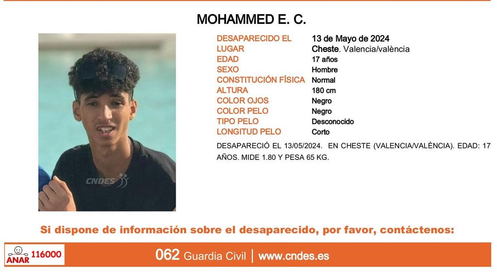 Mohammed E. C., desaparecido en Cheste (Valencia)