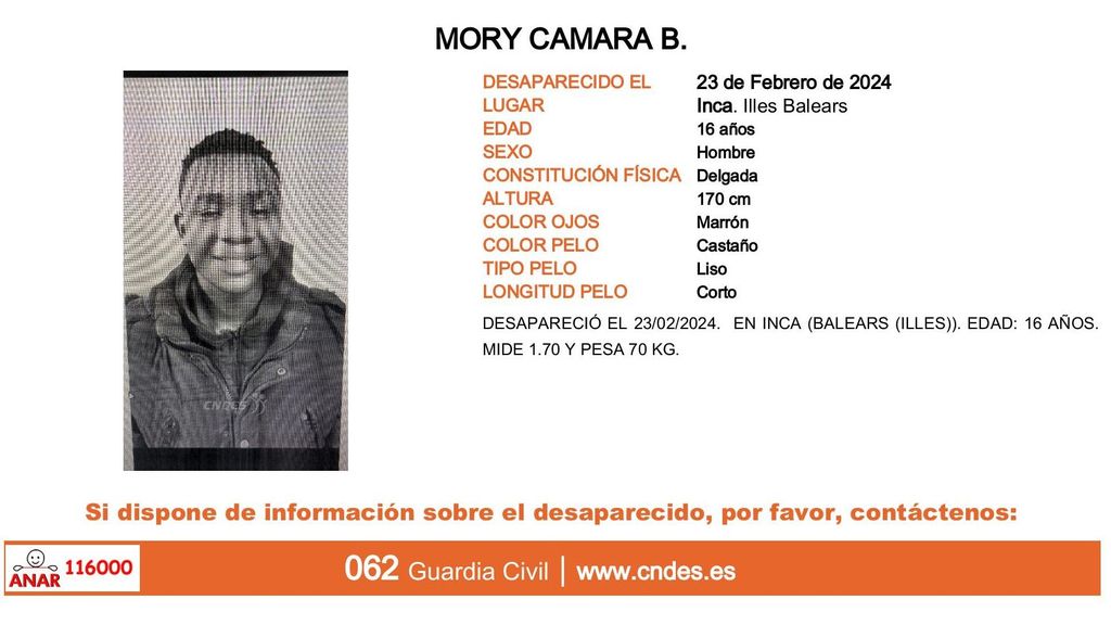 Mory Camara B., desaparecido en Inca (Islas Baleares)