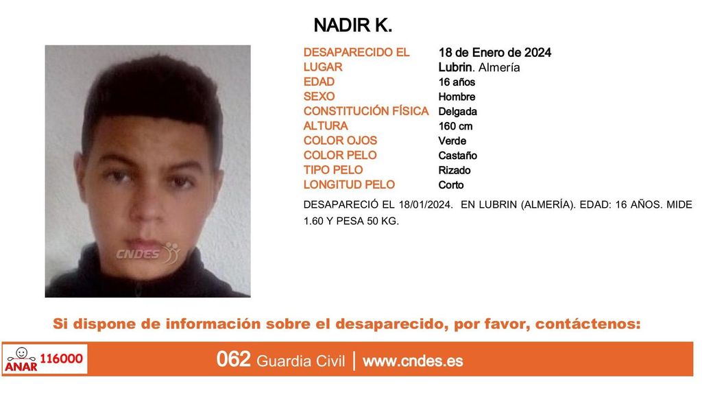 Nadir K., desaparecido en Lubrín (Almería)