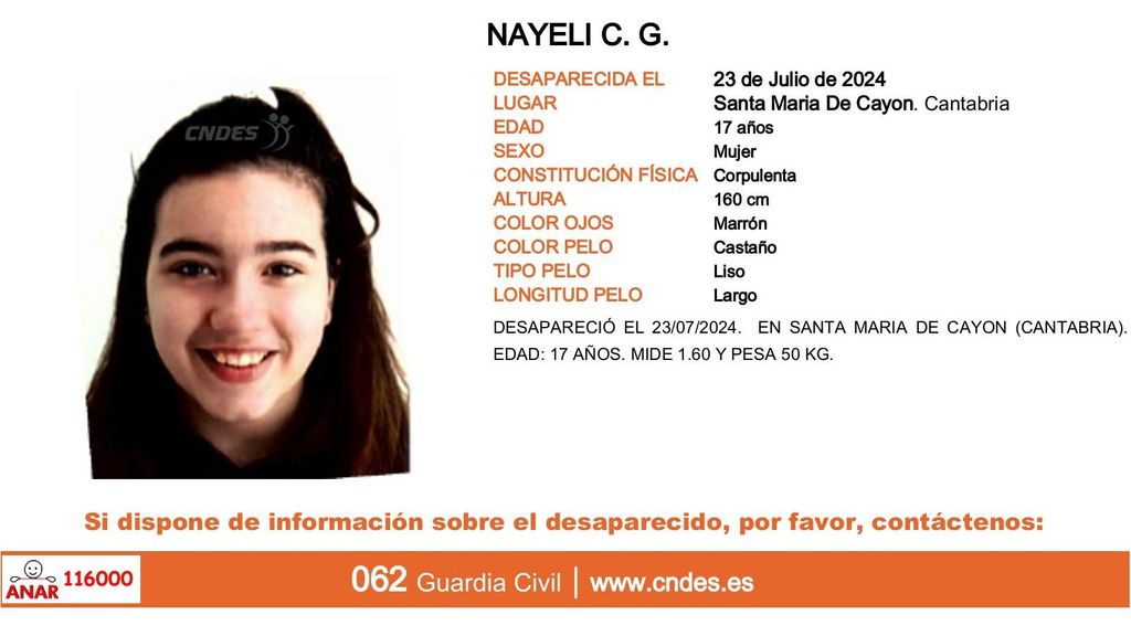 Nayeli C. G., desaparecida en Santa María de Cayón (Cantabria)