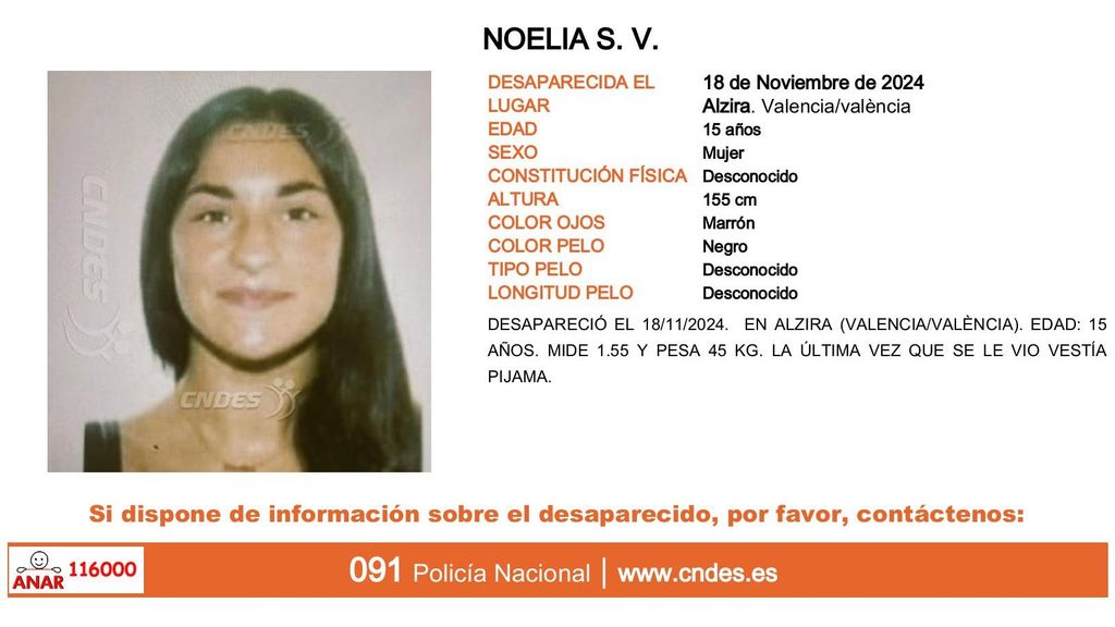 Noelia S. V., desaparecida en Alzira (Valencia)