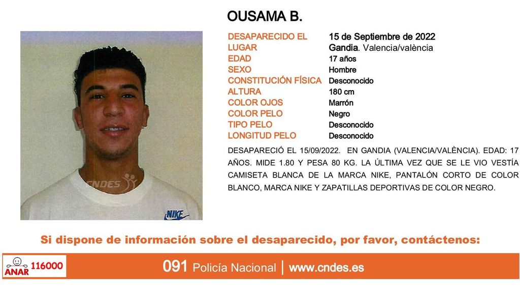 Ousama B., desaparecido en Gandía (Valencia)