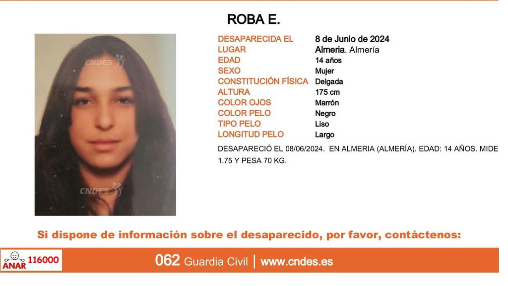 Roba E., menor desaparecida en Almería