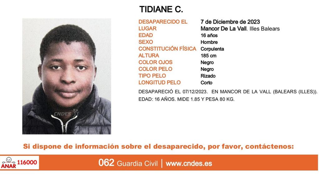 Tidiane C., desaparecido en Mancor de la Vall (Islas Baleares)