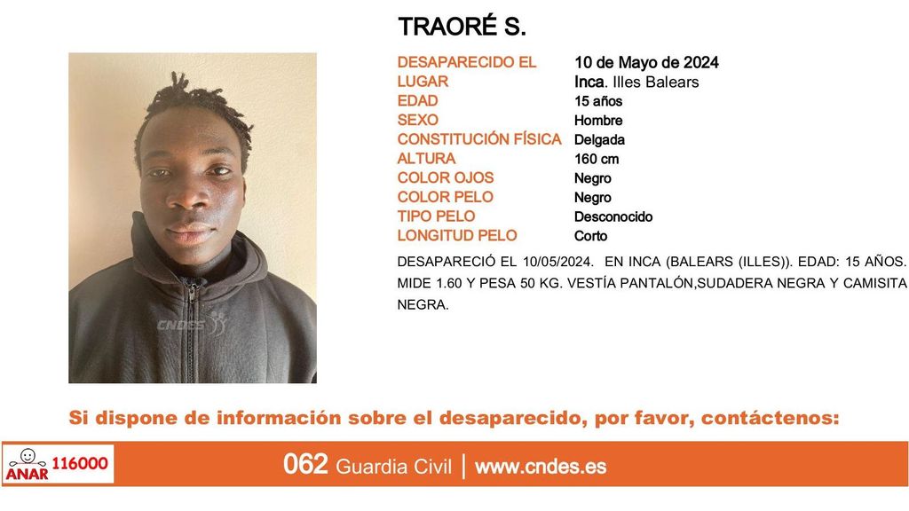 Traoré S., desaparecido en Inca (Islas Baleares)