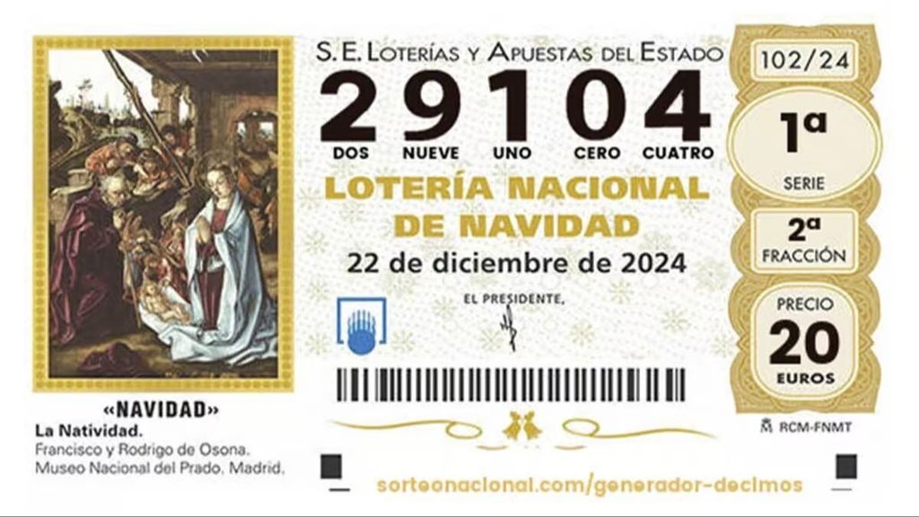 Un décimo de loteria del número 29104