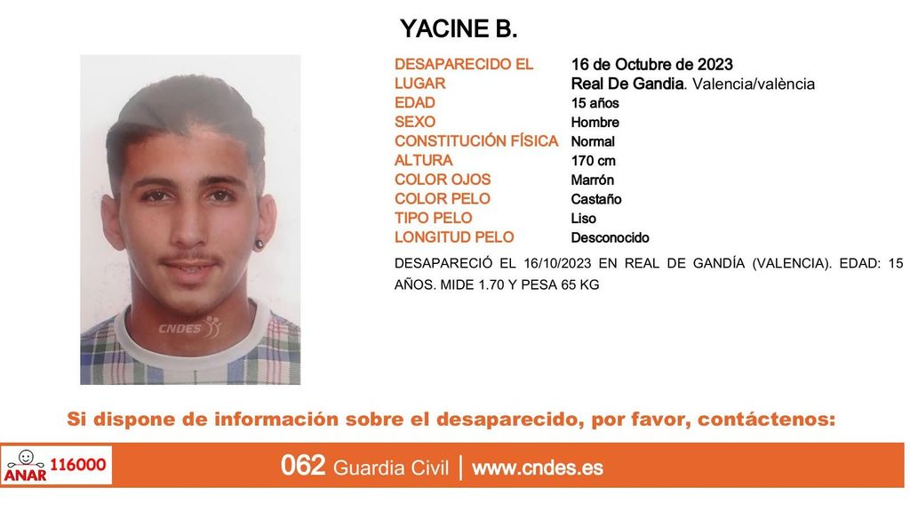 Yacine B., desaparecido en Real de Gandía (Valencia)