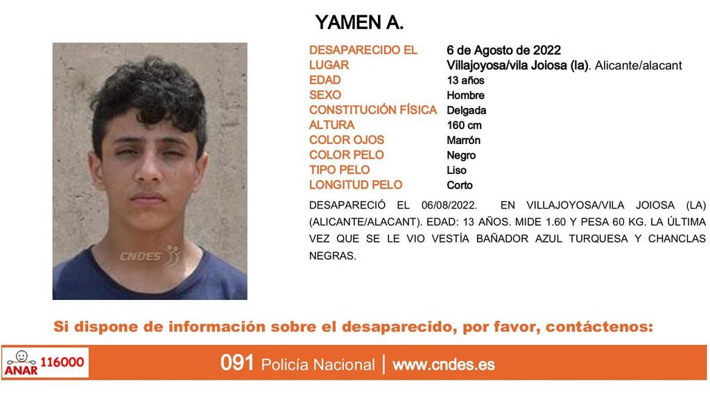 Yamen A., desaparecido en Villajoyosa (Alicante)