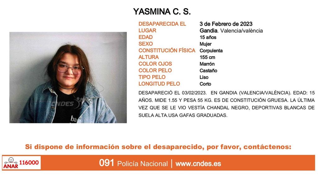 Yasmina C. S., desaparecida en Gandía (Valencia)