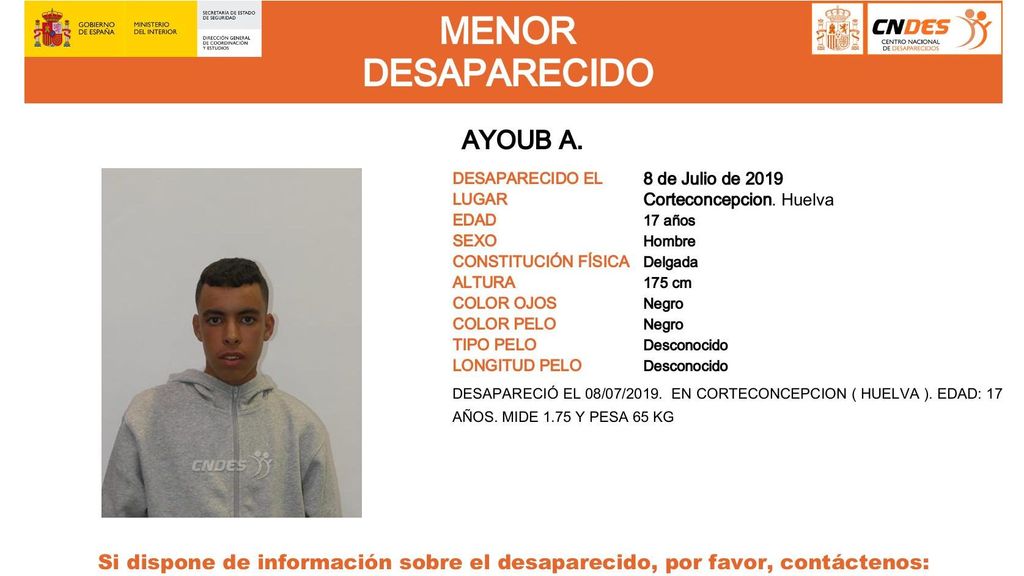 Ayoub A., desaparecido en Corteconcepción (Huelva)