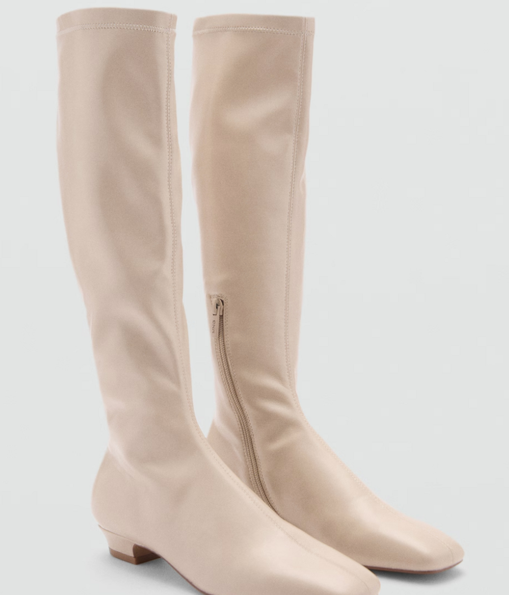 Botas beige altas con media cremallera