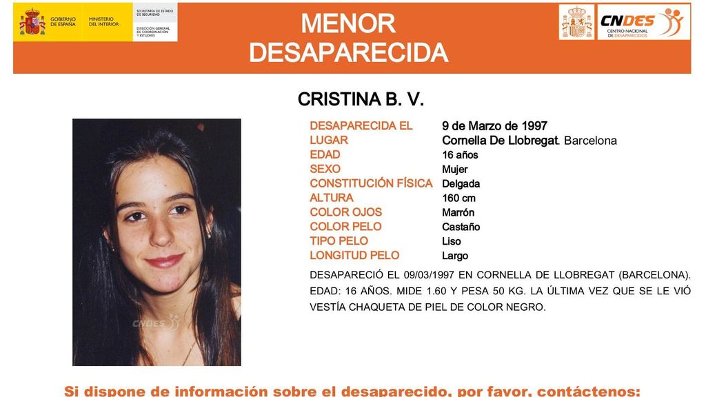 Cristina B.V., desaparecida Cornella De Llobregat (Barcelona)