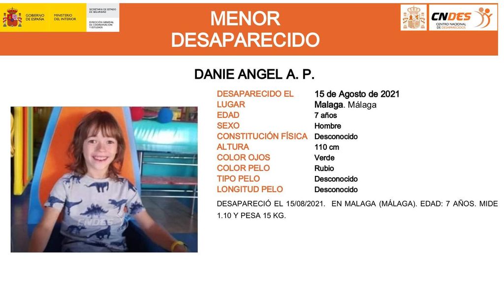 Danie Angel A.P., desaparecido en Málaga