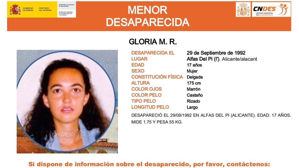 Gloria M.R., desaparecida en Alfas Del Pi (Alicante)