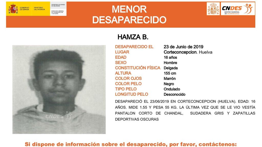 Hamza B., desaparecido en Corteconcepción (Huelva)