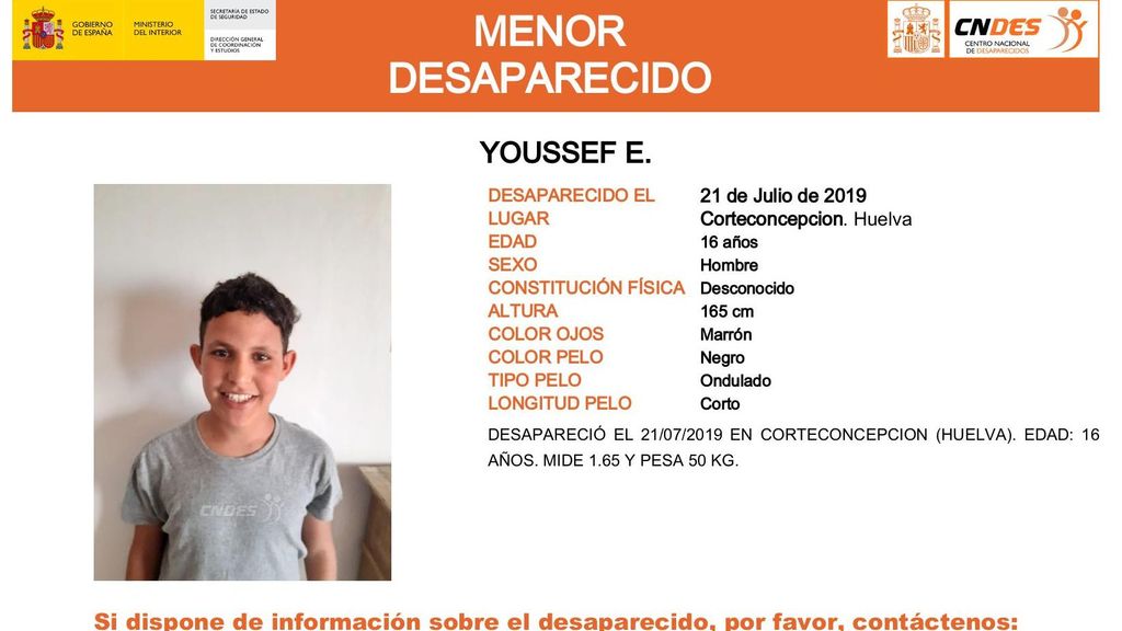 Youssef E., desaparecido en Corteconcepción (Huelva)