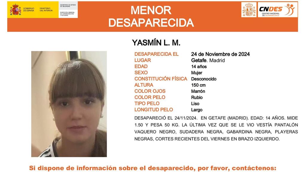 Yasmín L.M., desaparecida en Getafe (Madrid)