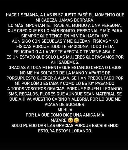 Captura del comunicado de Anabel Pantoja en redes sociales