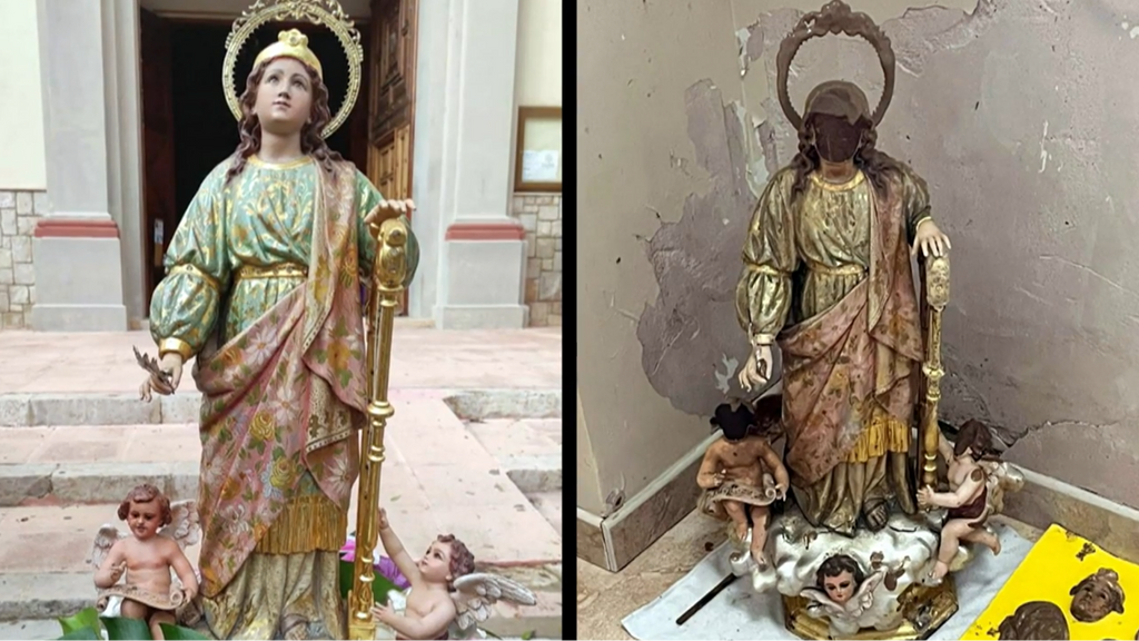 La talla de Santa Cecilia, que sobrevivió a la guerra civil, dañada tras la DANA: requerirá trabajos de reconstrucción