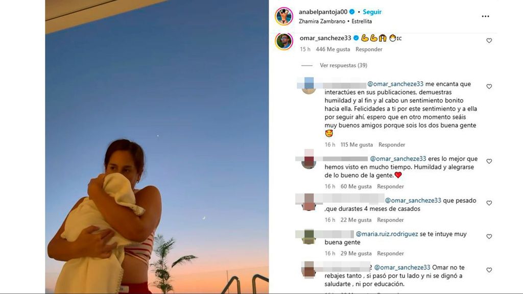 Omar Sánchez comenta el último vídeo que ha compartido Anabel Pantoja con su hija recién nacida