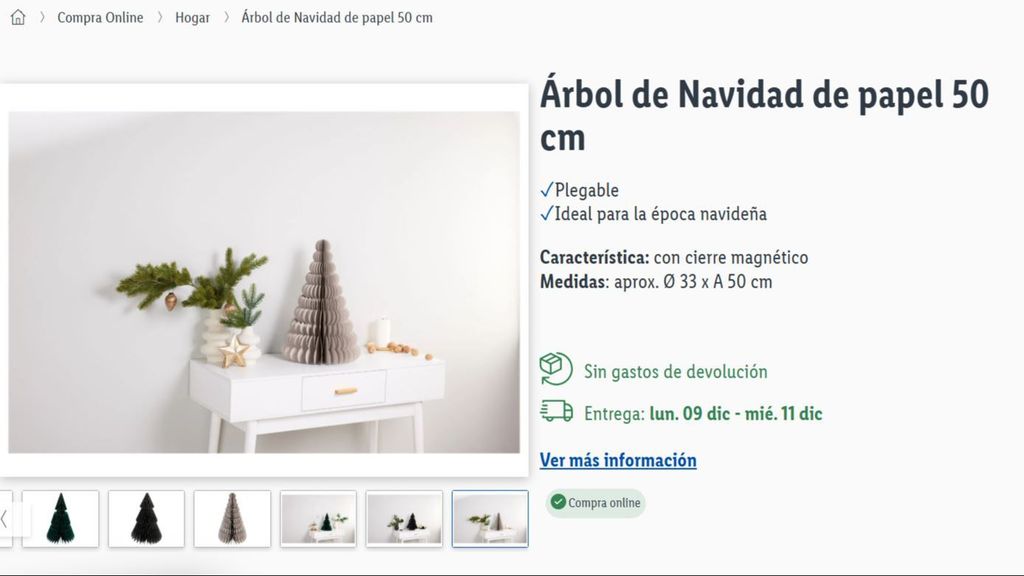 Captura del árbol de papel en la web de Lidl