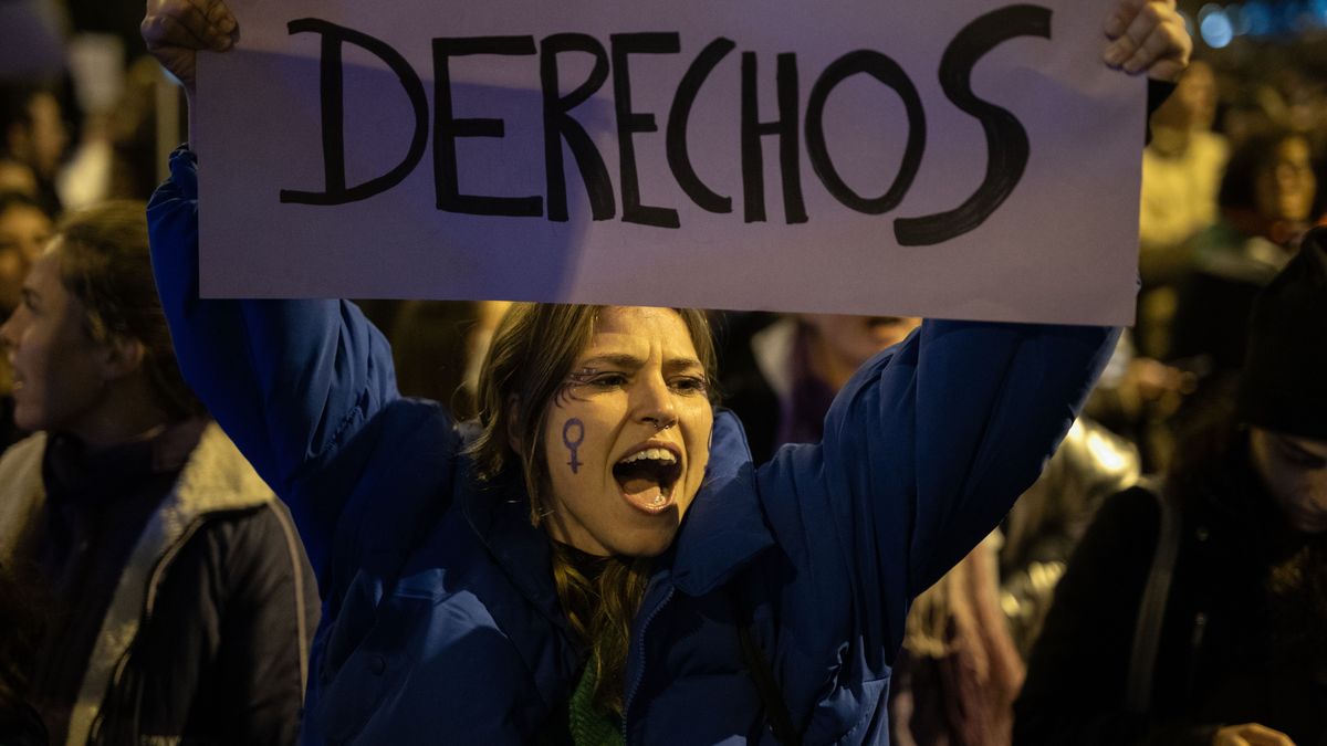 Mujer protestando en una manifestación de 8M