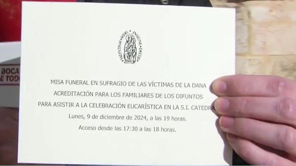 Así es la invitación a la misa funeral por la DANA