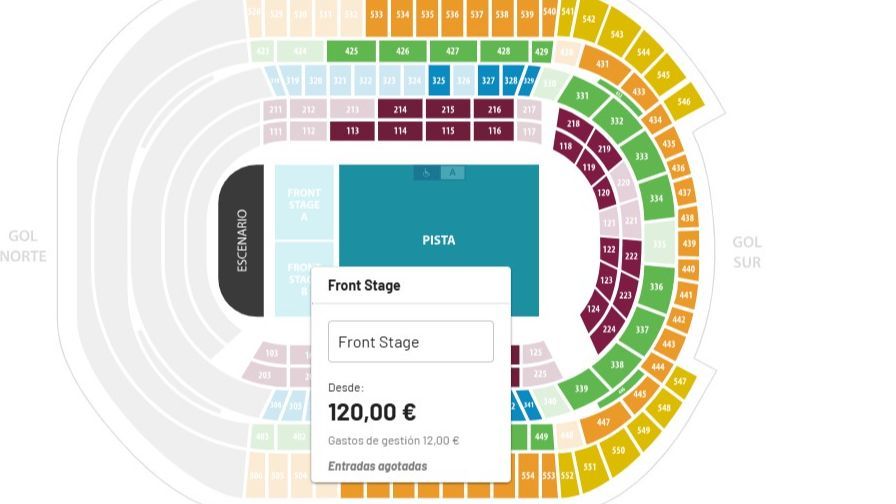 Captura de pantalla de la página de venta de entradas para el concierto de Manuel Carrasco
