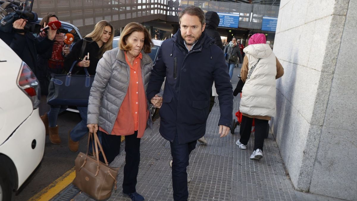 Natalia Figueroa llega junto a su nieta, Manuela Arenzana, y su hijo Manuel Martos al hospital San Carlos para visitar a Raphael