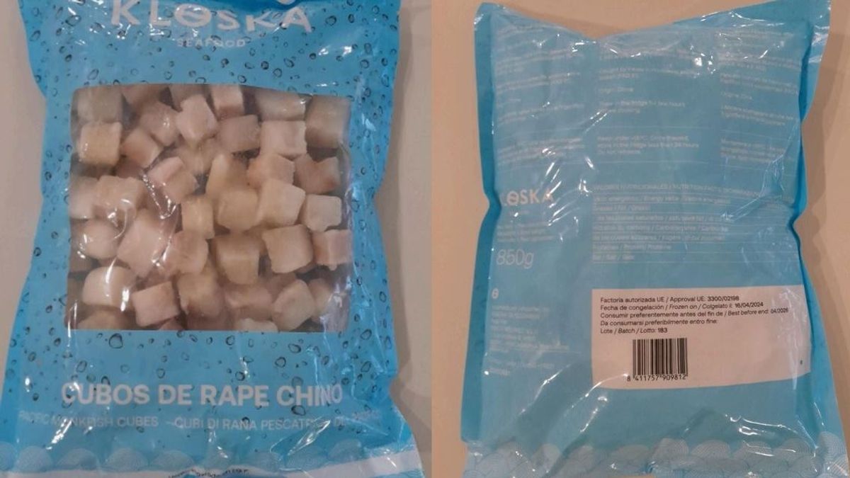 Imagen de uno de los cubos de rape congelado de la marca 'KLOSKA Seafood'