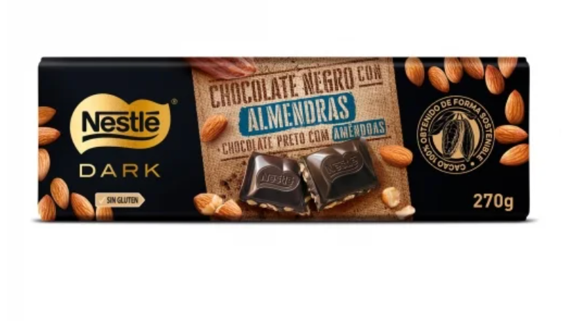 Tableta de chocolate negro con almendras