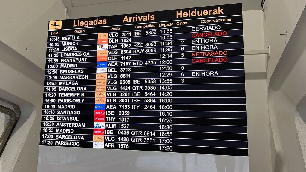 El viento ha ocasionado varias cancelaciones y desvíos en el aeropuerto de Bilbao