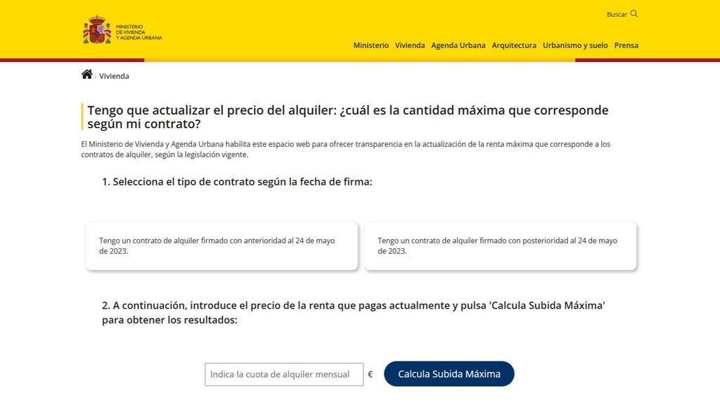 Herramienta web informativa del Ministerio de Vivienda para que arrendadores y arrendatarios conozcan cuál es el precio máximo de subida del alquiler