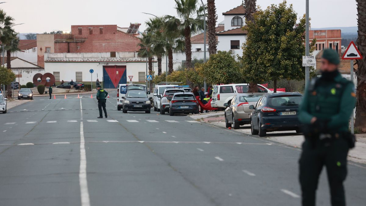 Los servicios funerarios y la Guardia Civil trabajan en el lugar donde se encuentra el cadáver de un menor apuñalado en Gerena